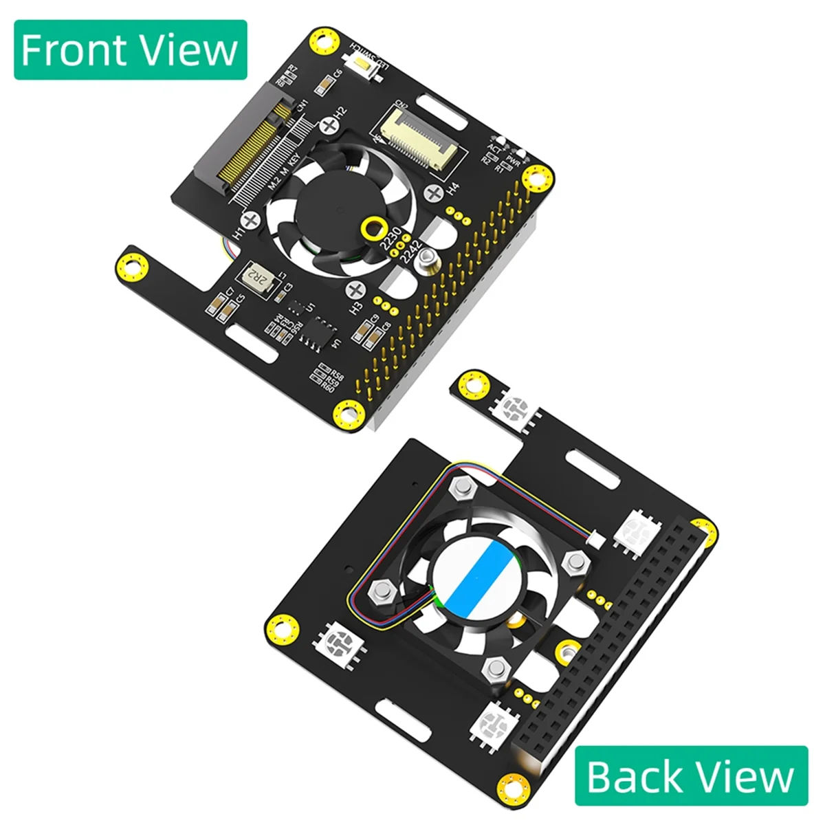 XFDE For Raspberry Pi 5 M.2 NVME to PCIe Adapter Supports M2 2230 2242 M Key NVME SSD with Cooler Automatic Discoloration LED
