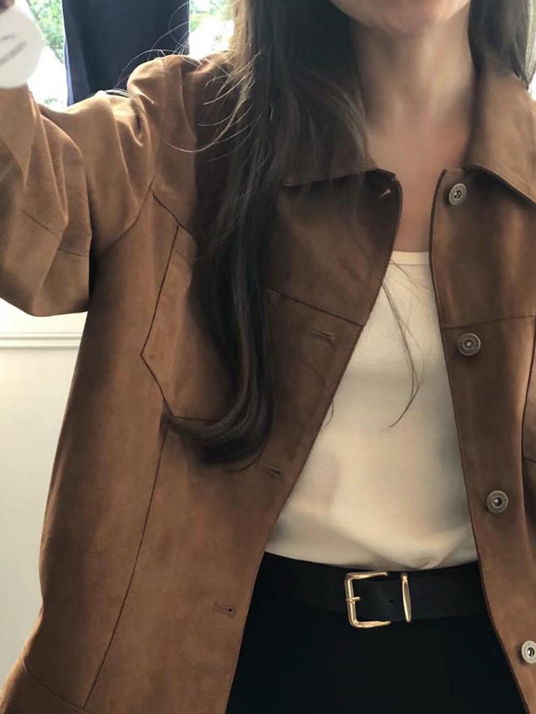 Loose Workwear Jacket Women Chic Vintage Double Pocket Design Short Sle Small Size Top Fashion Commute Loose Fit Short Coat