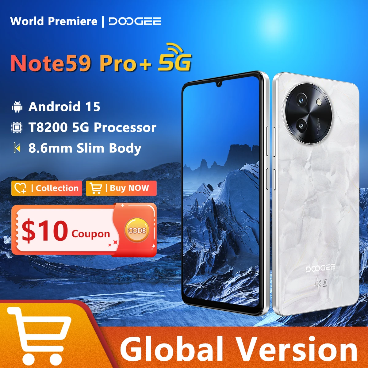 Versão global doogee note59 pro + 5g telefone inteligente android 15 6250mah bateria 6.75 ''120hz tela 12gb 512gb ai câmera celular