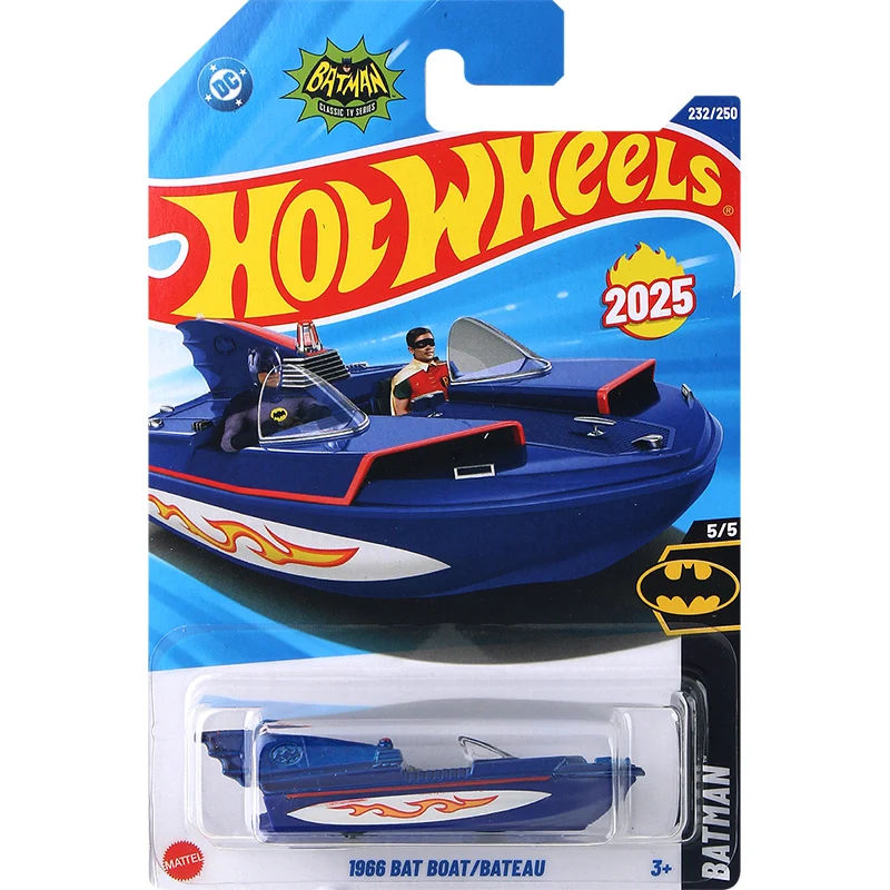 Hot Wheels C4982 # 232 1966 Лодка с летучей мышью Синий Бэтмен 1:64 Литая под давлением модель автомобиля Игрушечный автомобиль 2025 Кейс M