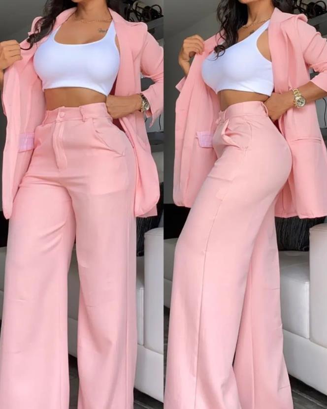 ผู้หญิง Urban ชุด 2024 ฤดูใบไม้ผลิ/ฤดูร้อนล่าสุด Elegant Notched COLLAR Blazer เสื้อแขนยาวและกระเป๋าออกแบบปุ่มกางเกงชุด