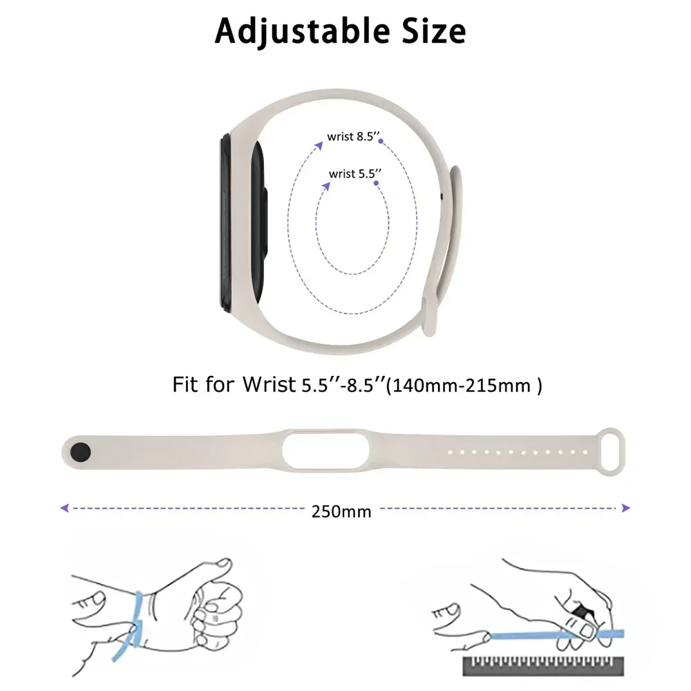 Pulseira de relógio de silicone para Xiaomi Mi Band, Pulseira, Pulseira, Pulseiras, Acessórios Smartwatch, MiBand, 7, 6, 5, 4, 3, 3, 4, 4, Band5, Band6