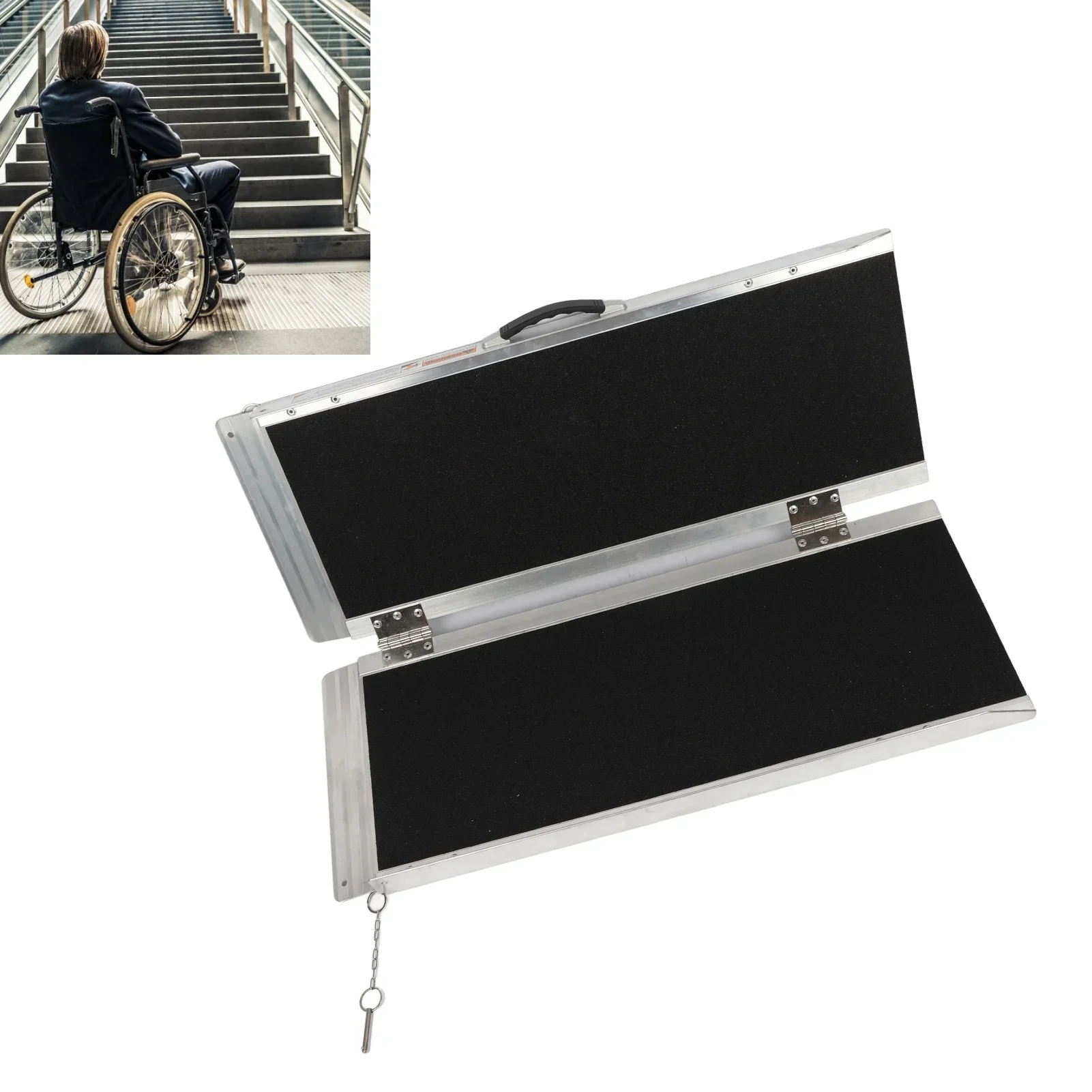 Klappbare Rollstuhlrampe aus Aluminiumlegierung, tragbare, rutschfeste Rollstuhlrampe mit Griff