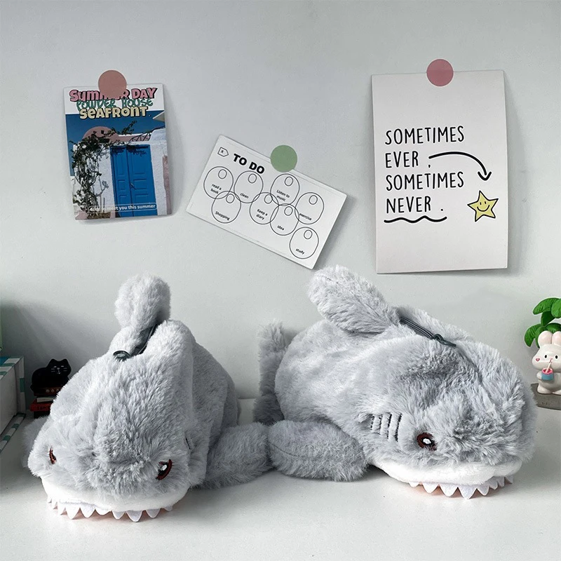 ขนาดใหญ่ความจุปากกากระเป๋าเครื่องเขียนกล่องเก็บน่ารักตุ๊กตา Ocean Shark ดินสอแบบพกพากระเป๋าเครื่องสําอางอุปกรณ์สํานักงานโรงเรียน