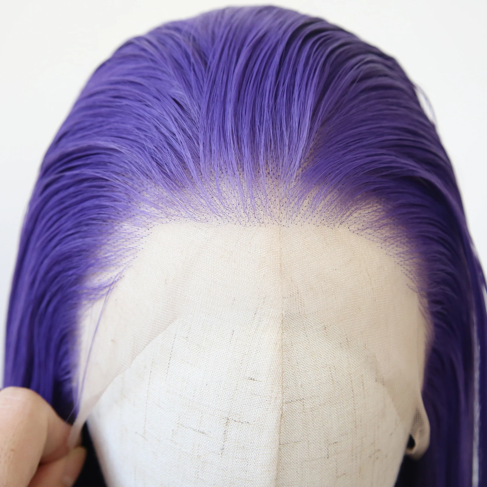 Roxo escuro rumi cosplay peruca dianteira do laço sintético longo em linha reta huntrix roxo frente do laço pré arrancado fibra resistente ao calor