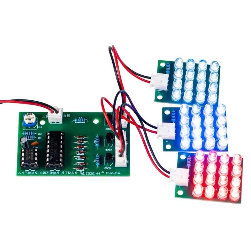 Kit di pratica di saldatura elettronica fai-da-te NE555 Kit di progettazione di produzione del modulo stroboscopico con luce di allarme LED flash rosso, bianco e blu