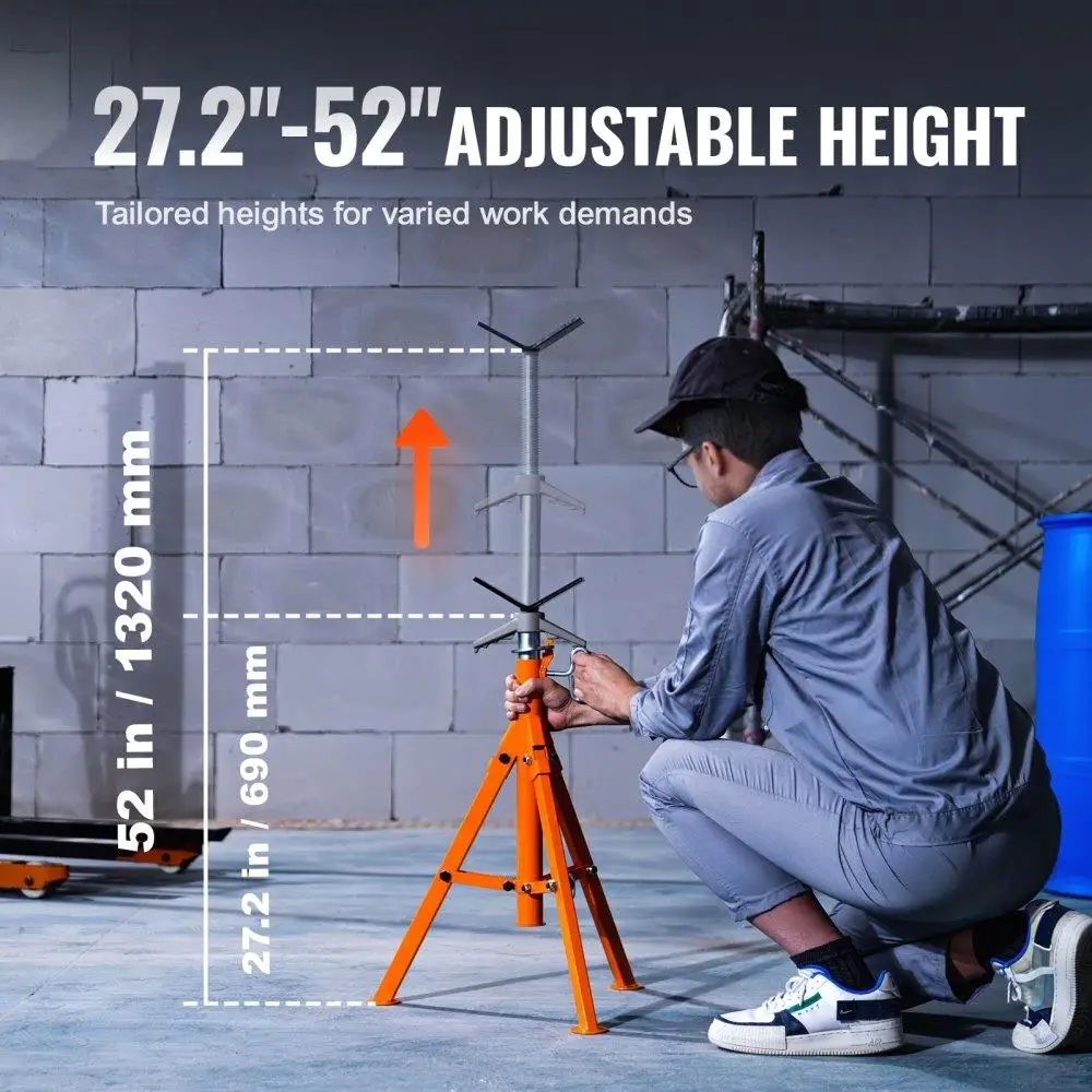 Heavy Duty Pipe Stand 2500LBS Adjustable Height 27.2 to 52 VHead 45# Steel Folding Jack Stand for 1 /2 to for 1 2 Pipes