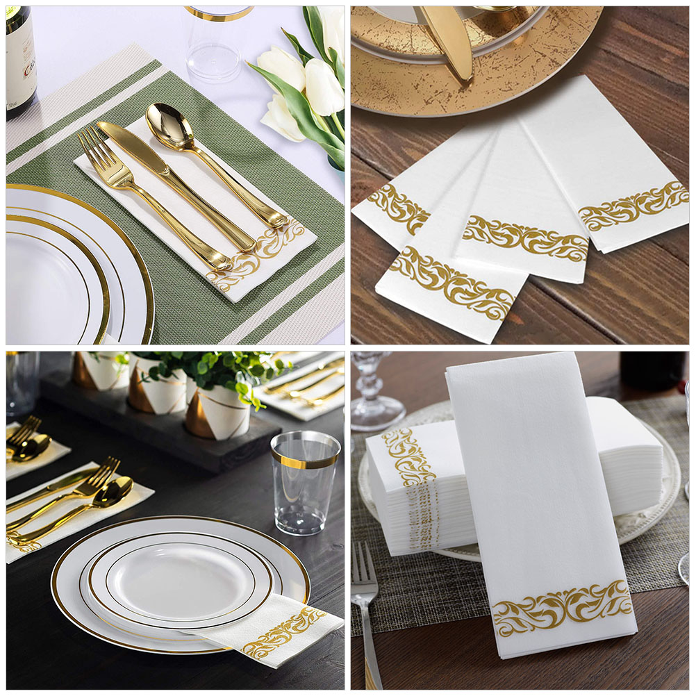 25 Pcs Decorate Silver Table Paper Napkin Wood Pulp Napkins Dinner Foldable Tissue Hotel Desktop Party Wedding Banquet