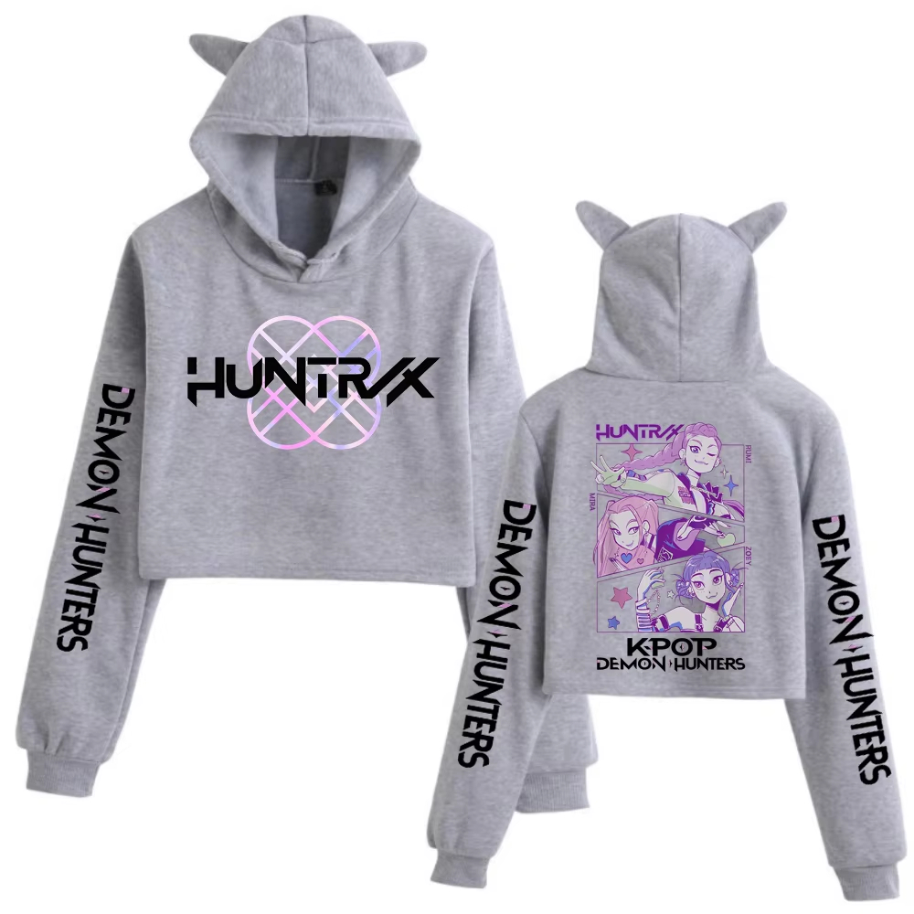 Kpop Demon Hunters Crop Tops Katzenohren Sweatshirt Langarm Mädchen Damen Mode Hoodies