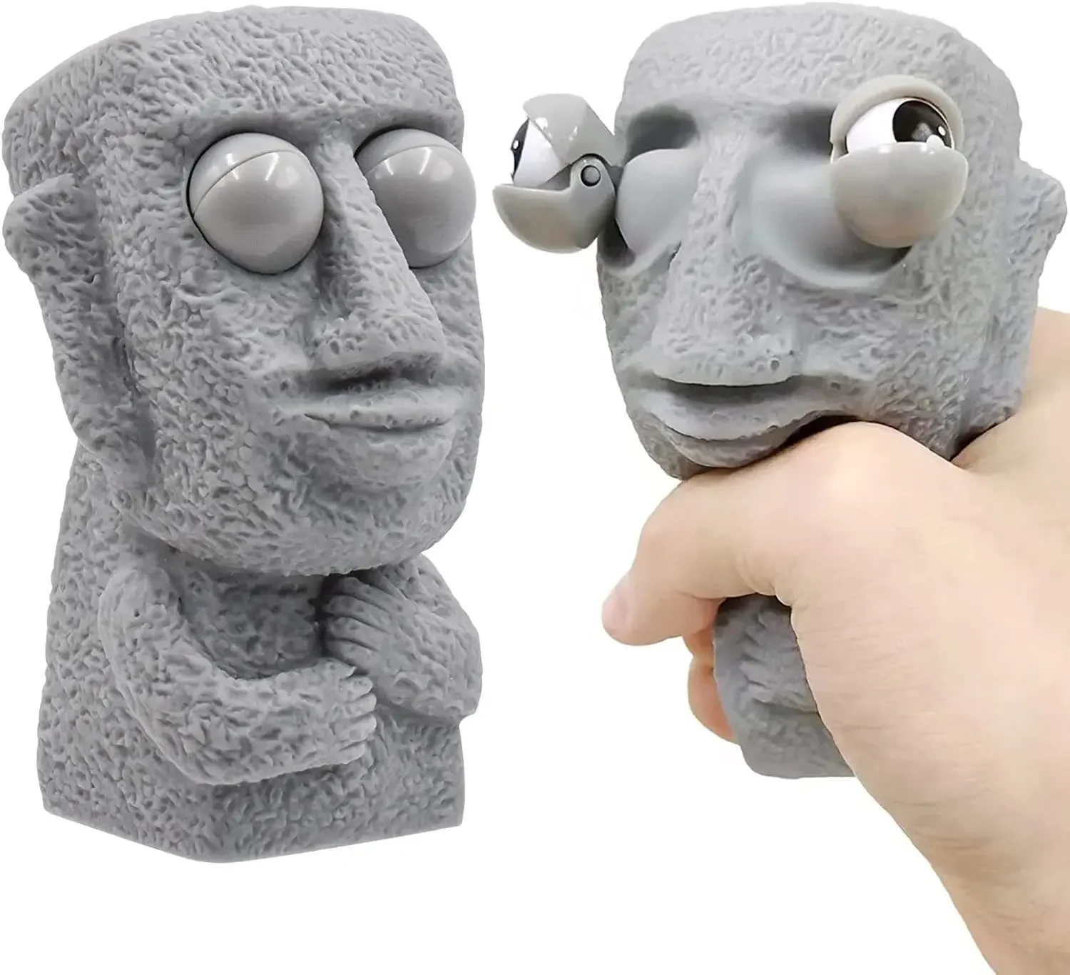 Homem de pedra lança brinquedo de estresse rebota lentamente estátua Moai macia espremer olhos interessados expressão relaxa o estresse presente das crianças