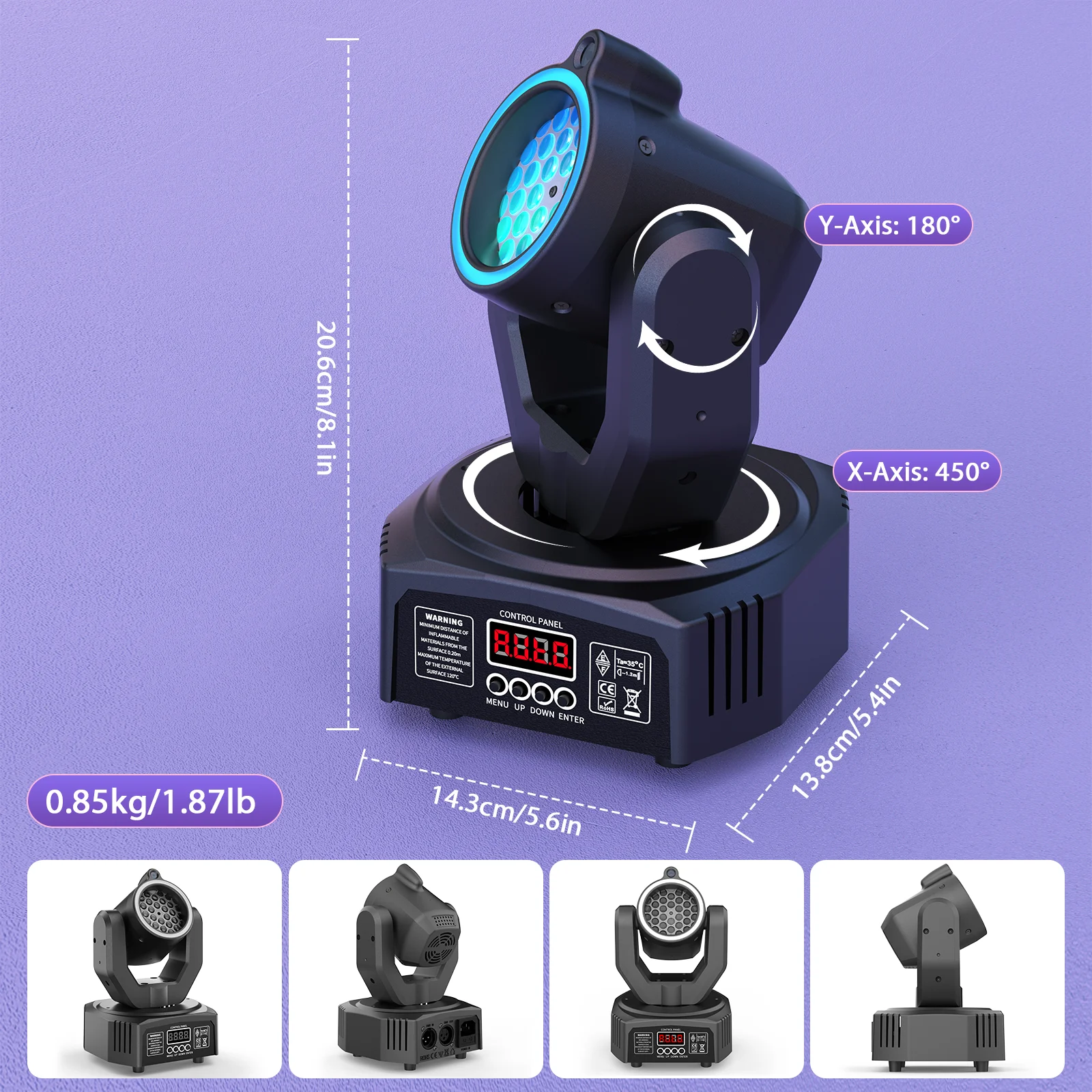U'King Mini 30W Beam Pattern Moving Head Light RGB DMX Sound Activated Strobe Effect Stage Light for DJ Disco Party Christmas