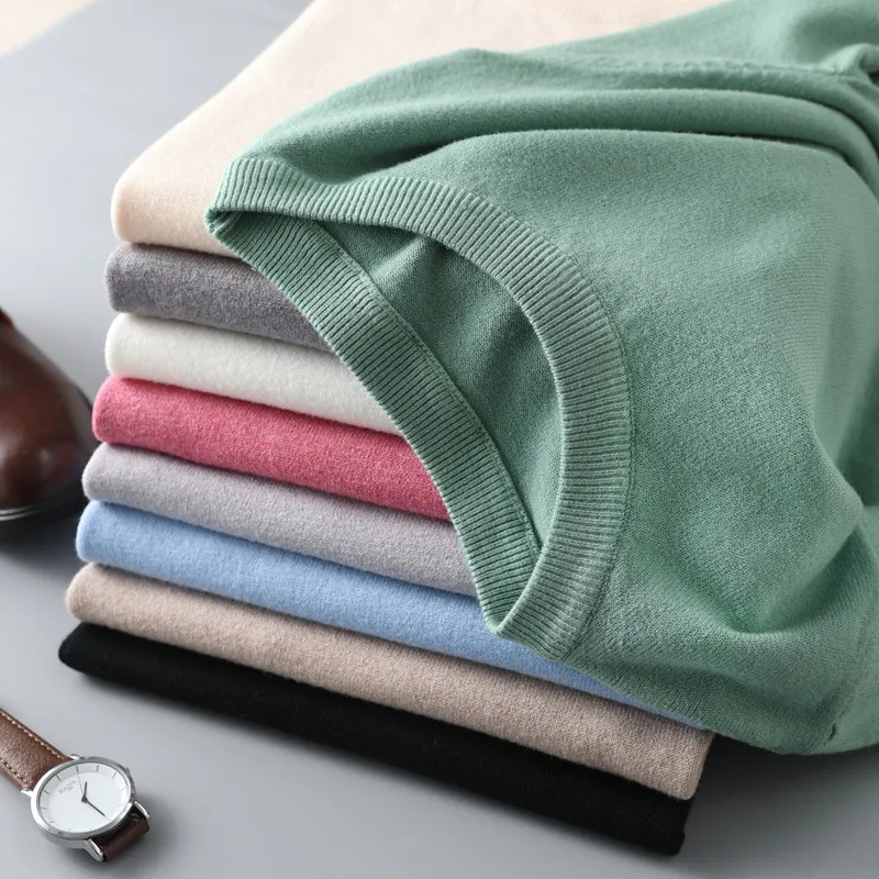 Superfine Merino Wool T Shirt Męska dzianinowa koszulka z dekoltem w kształcie litery O, oddychająca, cienka kaszmirowa koszulka z krótkim rękawem, jednokolorowe topy