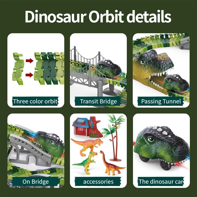 Trilha elétrica do dinossauro para crianças, carro do dinossauro, estrada da montanha, quebra-cabeça do trilho, brinquedo brincalhão, emit light, meninos, Natal, presente de aniversário