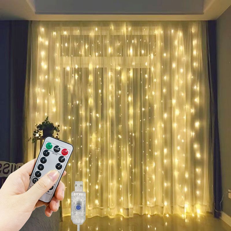 3M 4M 6M LED คริสต์มาส Fairy String ไฟ USB Curtain Light Garland งานแต่งงานตกแต่งบ้าน Window Decor วันเกิดตกแต่ง