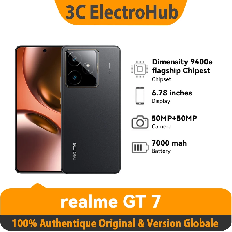 Wereldwijde versie realme GT 7 5G AI Smartphone MTK Dimensity 9400e 6000nits Pro-Esports Display 7000 mAh Batterij 120W Ultra Charge
