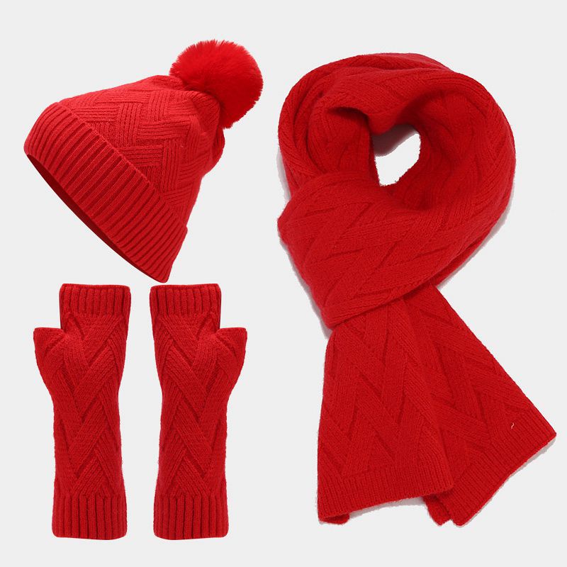 Conjunto de 3 piezas para hombre y mujer, gorro de punto de color sólido, gorro cálido, guantes, bufandas, Otoño e Invierno