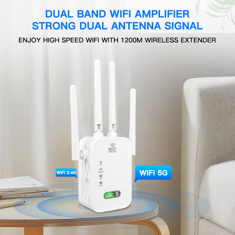 Repetidor WiFi amplificador inalámbrico de 1200Mbps banda Dual 2,4G 5GHz amplificador de señal de largo alcance de red para amplificador Wi-Fi de oficina en casa