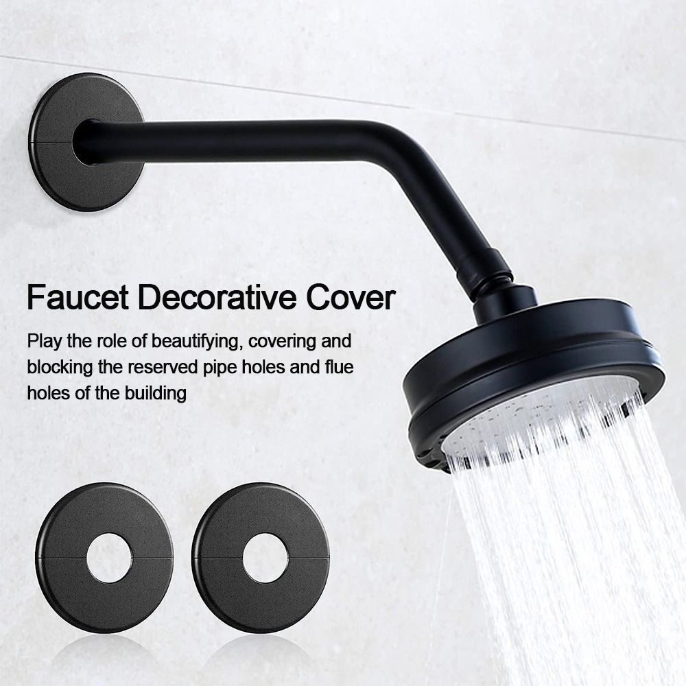Rodada ABS Decorativa Shower Faucet Cover, Preto e Branco Pipe Wall Covers, Cozinha Acessório