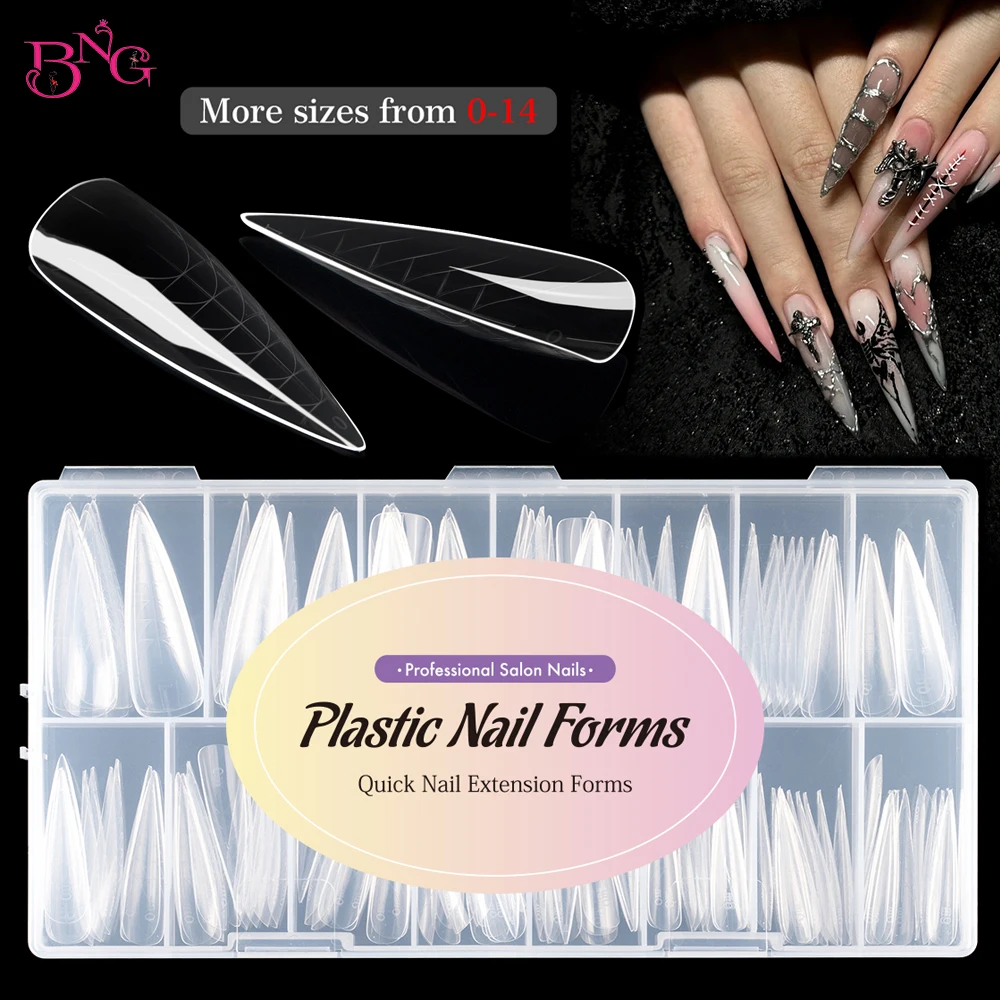 BNG Nail Formas duales para uñas de gel de extensión de poliéster Formas de uñas para gel constructor Reutilizable 15 tamaños Conjuntos de moldes de uñas acrílicos para manicura