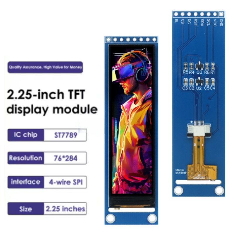 LAUBEI 1PCS/5PCS/10PCS New 2.25-inch TFT LCD ST7789 small screen 76*284 module LCD full view SPI color screen