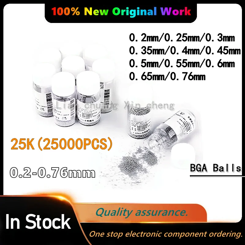 25000 piezas nuevas (0,2 0,25 0,3 0,35 0,4 0,45 0,5 0,55 0,6 0,65 0,76 MM) CPU BGA LeadSolder bola con plomo BGA herramientas de reparación de retrabajo