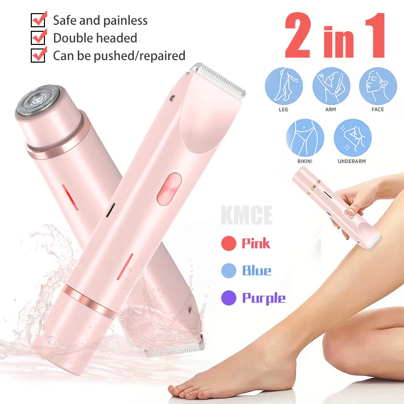 Afeitadora eléctrica recargable a prueba de agua 2025, Mini recortadora de Bikini para mujer, removedor de vello corporal, Mini depiladora eléctrica de doble cabeza