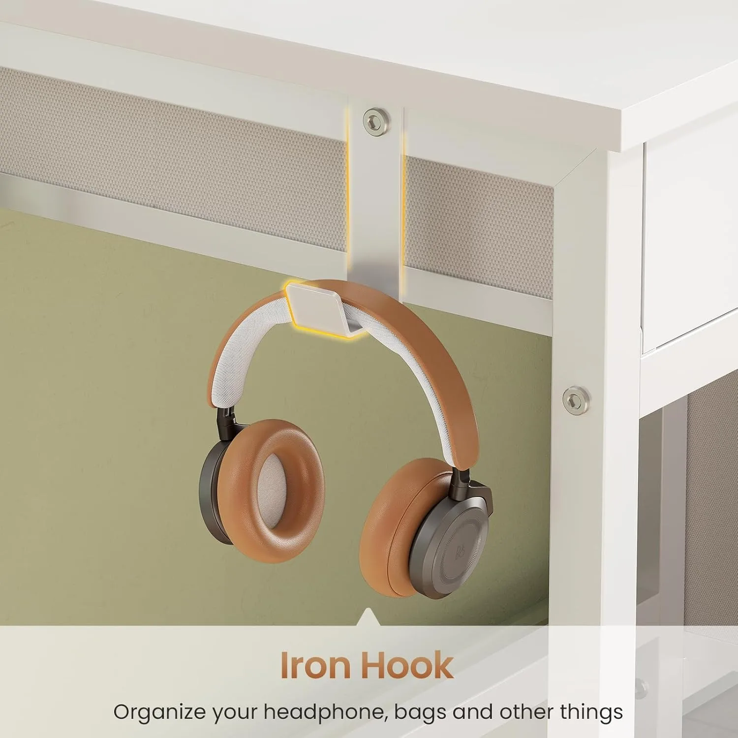 Office Desk with 5 Fabric Drawers, Computer Desk with Drawers,Farmhouse Desk with Headphone Hooks for Home Office (39 inch)