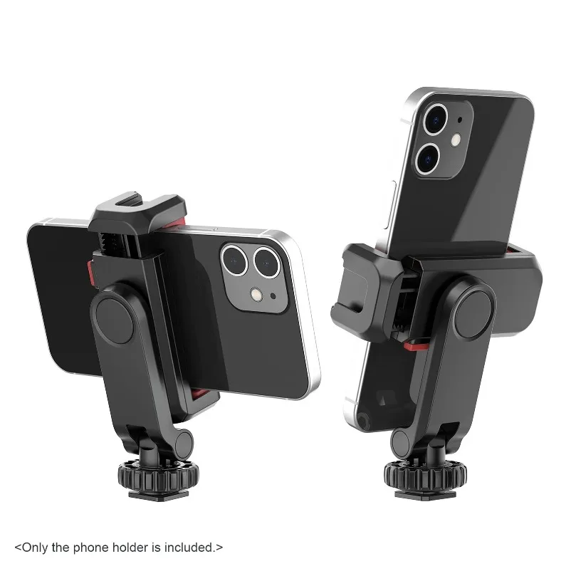 ST-06S 360 °   Botas frias de cabeça dupla ajustáveis, botas quentes com clipe para celular, câmera slr sem espelho e suporte fixo para celular