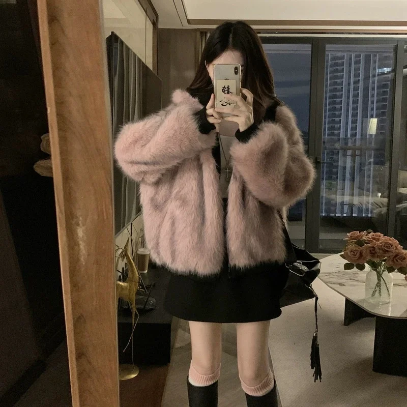 Dupla face casaco de inverno roupas femininas imitação de pele de vison com capuz jaqueta de algodão feminino quente algodão-acolchoado roupas outerwea