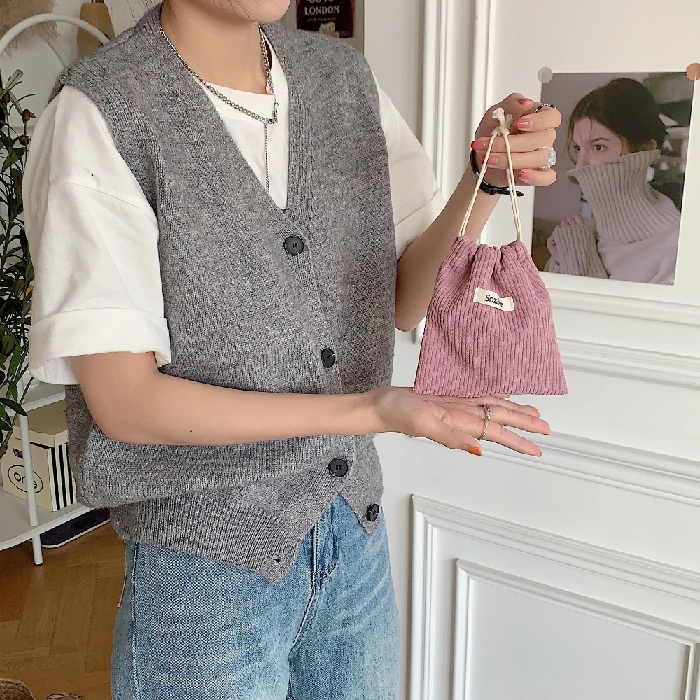 Solid Color Corduroy Drawstring Bag Christmas Gift Candy Jewelry Cosmetics Coins Keys Organizer Packing Bags Storage Bag Pouch