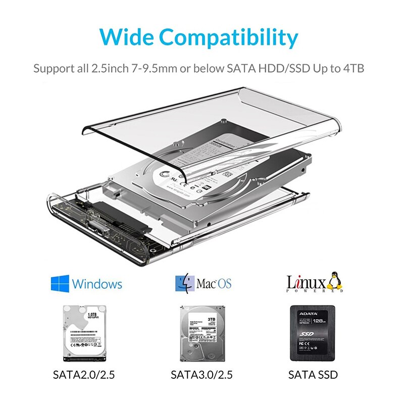 Scatole per dischi rigidi Custodia per disco rigido da USB 3.0 a SATA III Custodia per disco rigido SSD da 2,5 pollici Custodia esterna per disco rigido Custodia per disco rigido esterno