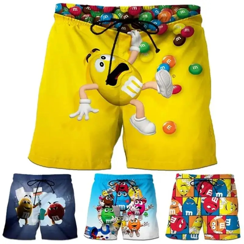 M & m-男性用チョコレートビーチショーツ,3Dプリント,サマーボードショーツ,速乾性スポーツショーツ,面白い水着