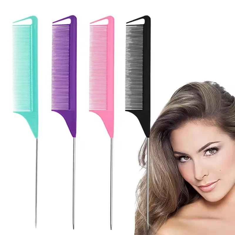 Pro cola puntiaguda salón de peluquería peinado peine antiestático cepillo de pelo aguja de acero Pin peines de cola de rata accesorios de peluquero