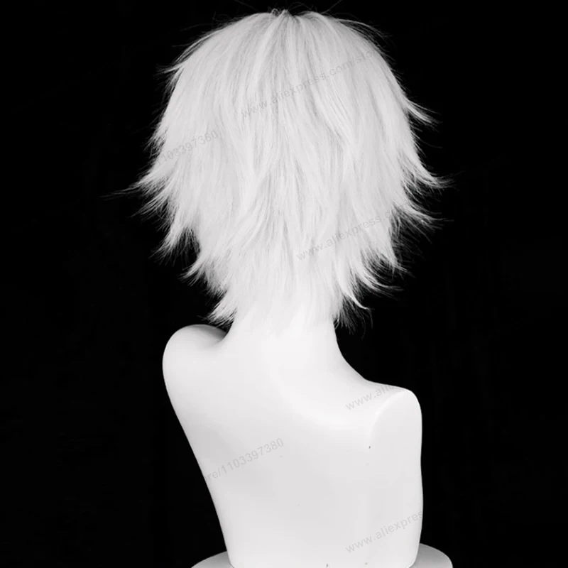 カネキケンコスプレウィッグ 30 センチメートルショートシルバーホワイトマンヘアアニメ耐熱合成かつら