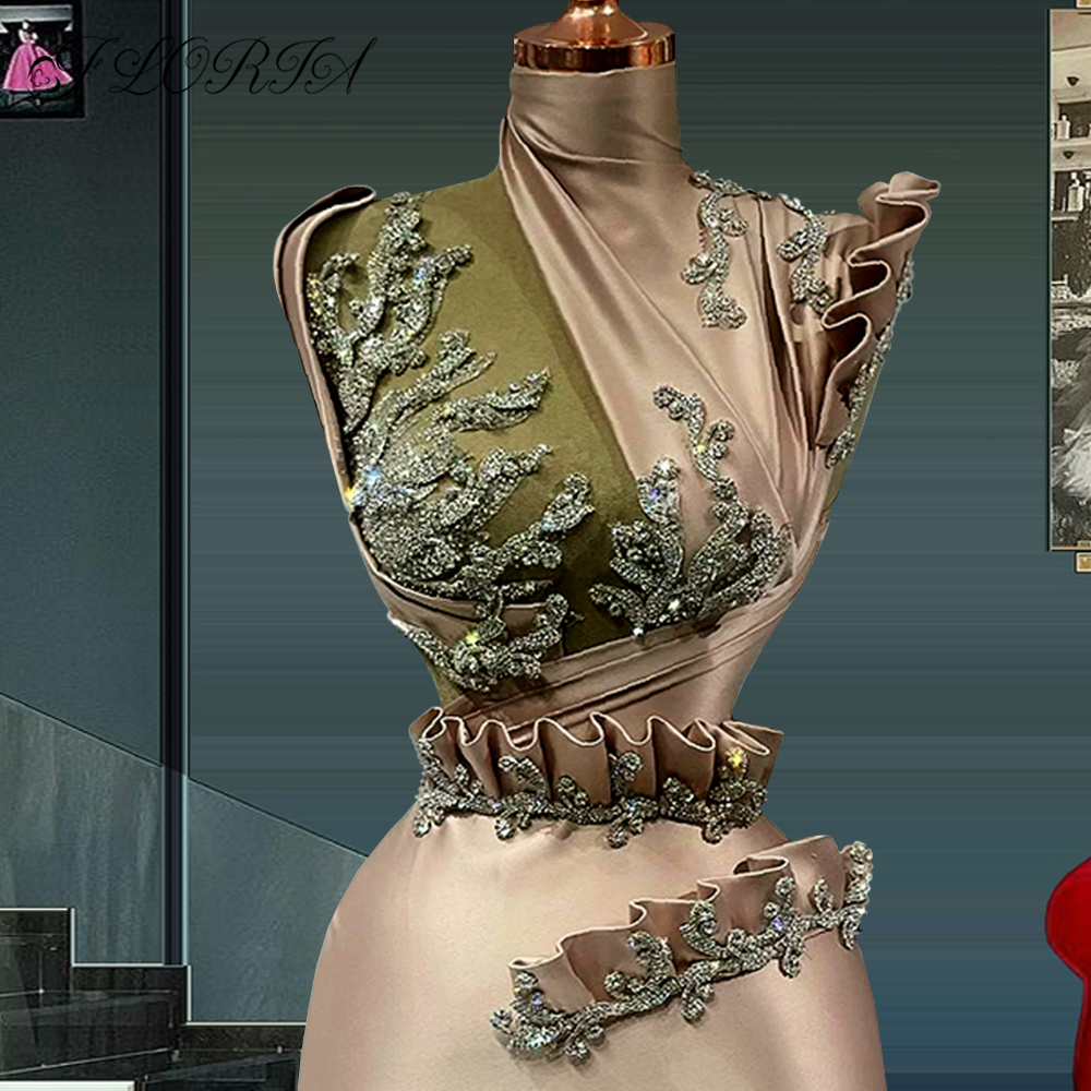 Gaun pesta pendek elegan seksi applique kristal kerah tinggi gaun malam Cocktail Mini wanita ukuran Plus vestidos de gradacion