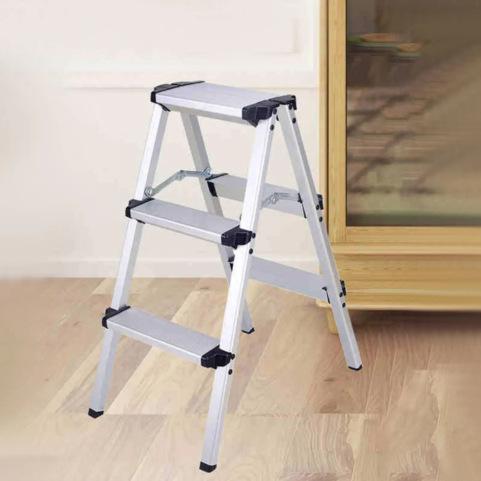 3 Step Stool Herringbone Ladders Storage Shelf Rack Ladders Folding Aluminum Alloy Ladder for Outdoor Working Household
