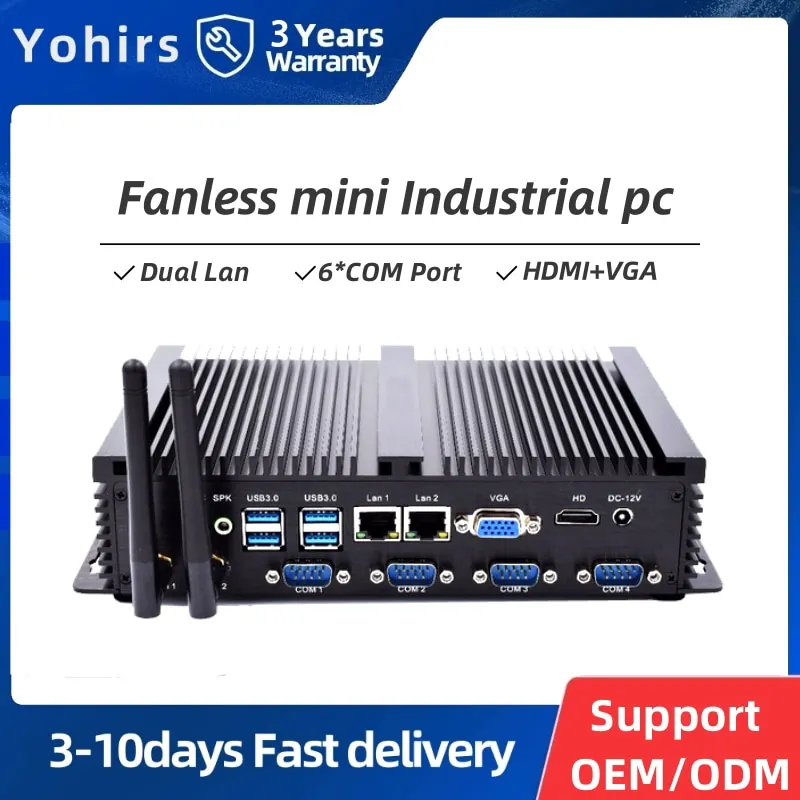 Yohirs Industrial Fanless Mini Computer Intel Core i5 3317U Celeron 1037U 2xRJ45 Lan 4xRS232 COM 8USB Rugged Micro PC Win7 XP OS