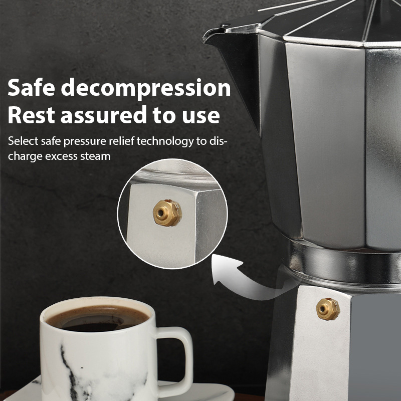 กาต้มน้ํากาแฟอลูมิเนียม Latte Percolator บ้านอิตาเลี่ยนแปดเหลี่ยมกาแฟ Moka หม้อสํานักงานกลางแจ้ง Camping หม้อชาเอสเปรสโซ