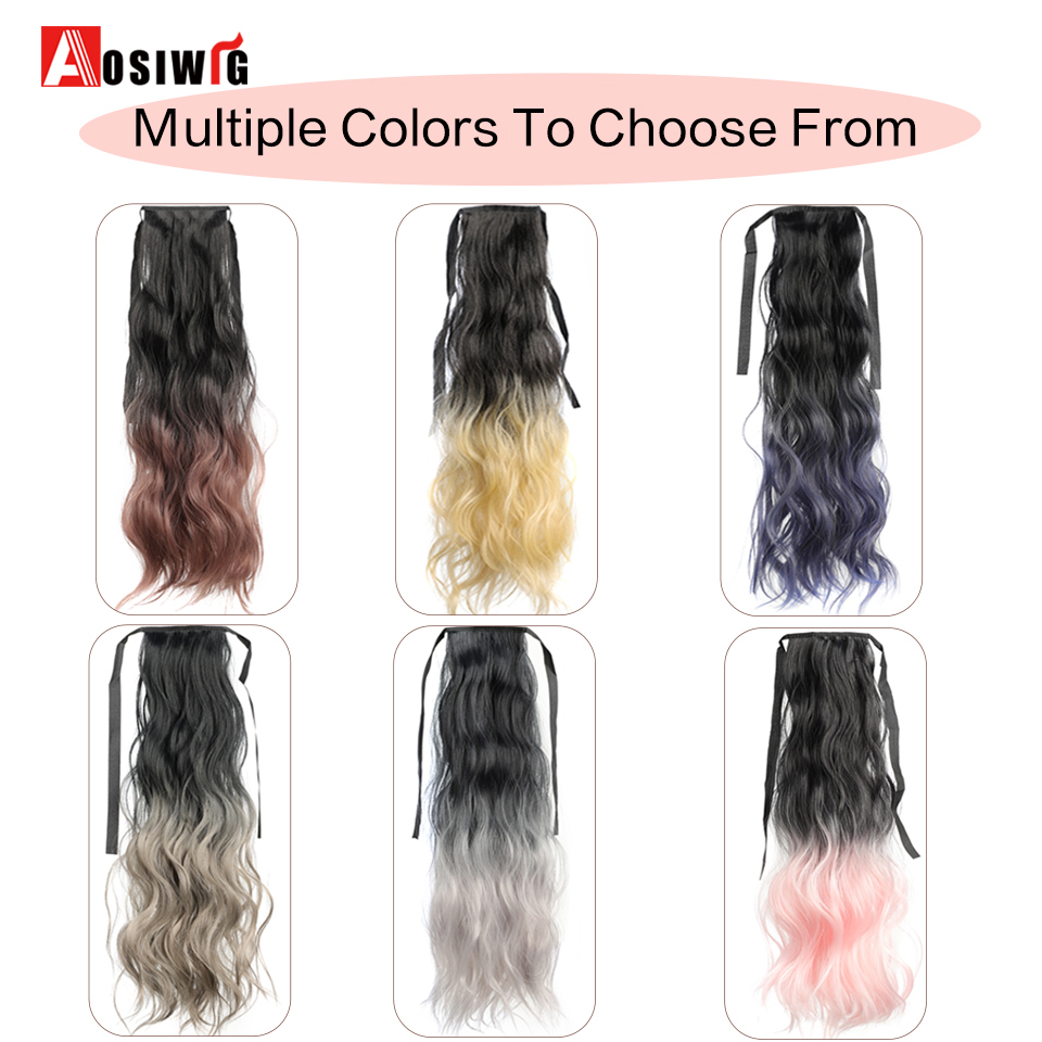 合成カーリーポニーテールヘアピース,カーリーヘアエクステンション,ブラック,グラデーション,ブルー,グレー,耐熱性,w用,24インチ