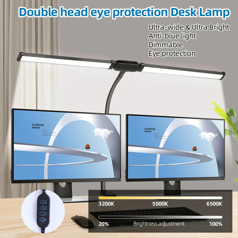 LED Schreibtisch lampe mit Klemme Augen pflege dimmbare Tisch lampe für Büro Lesung Beleuchtung Bar Monitor Lampen Doppelkopf Schreibtisch leuchten