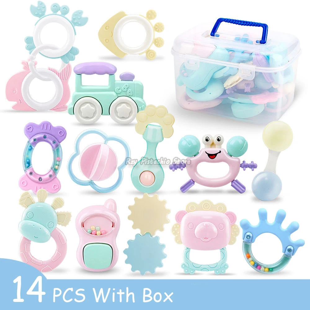 6-14 Chiếc Bé Lục Lạc 0-12 Tháng Tuổi Sơ Sinh Mềm Chuông Teethers Tay Lắc Cũi Di Động Vòng Giáo Dục đồ Chơi Cho Trẻ Em Bộ Quà Tặng