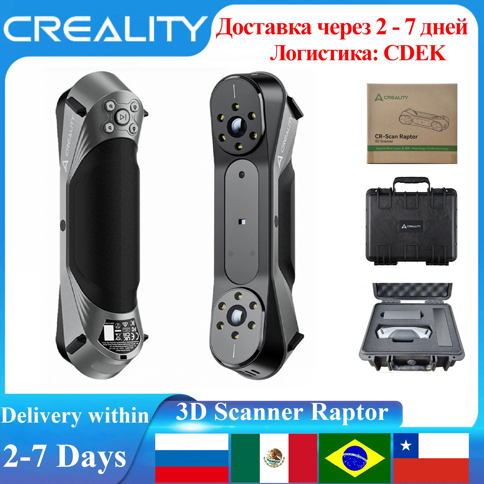 Creality 3D Scanner CR-Scan Raptor Atualização 0,02 mm Precisão de Metologia Luz Azul/NIR Modo Duplo Anti-vibração 60fps Digitalização