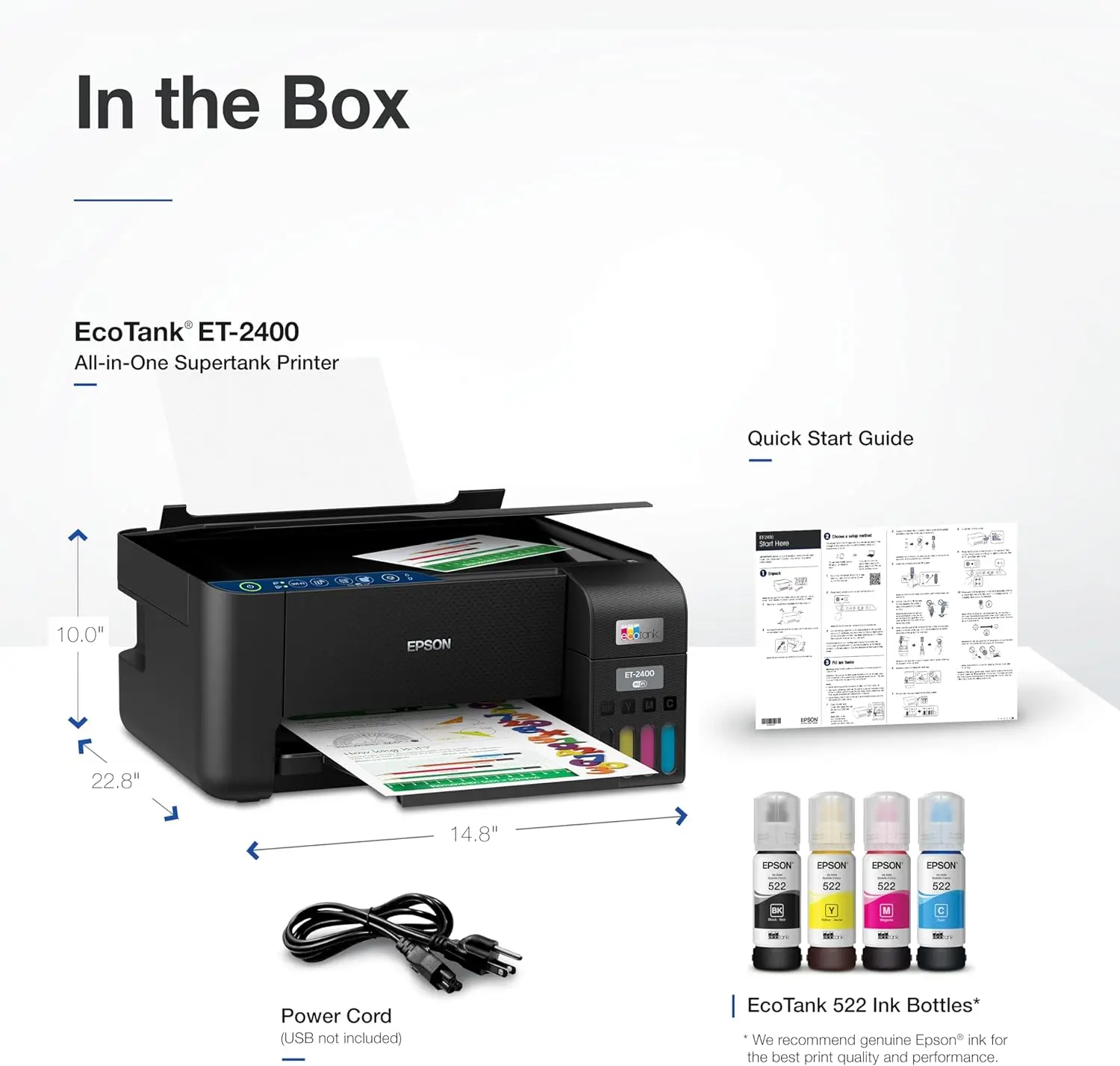 EcoTank ET-2400 Wireless Color All-in-One Cartridge-Free Supertank Printer with Scan , Everyday Home Printing, Black