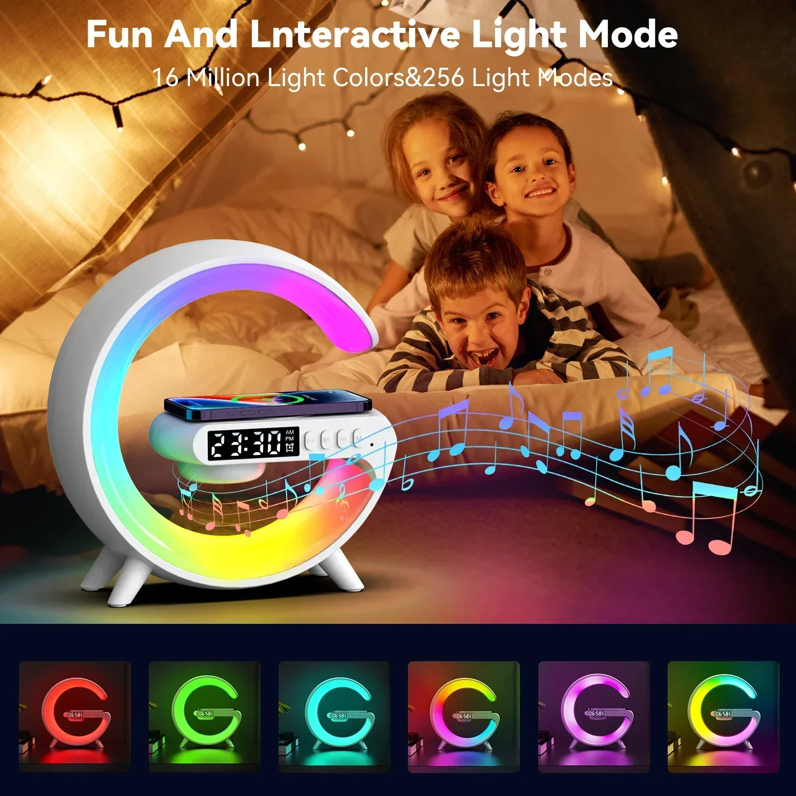 Lâmpada de luz noturna rgb, despertador multifuncional, alto-falante tf blueotooth, 15w, estação de carregamento sem fio, almofada para iphone 15 14 13 12 8