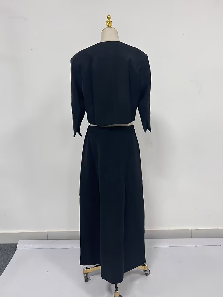 TWOTWINSTYLE, conjuntos de dos piezas elegantes de bloques de colores para mujer, cuello redondo, medio abrigo de manga, falda de cintura alta, Conjunto elegante de estilo femenino a la moda