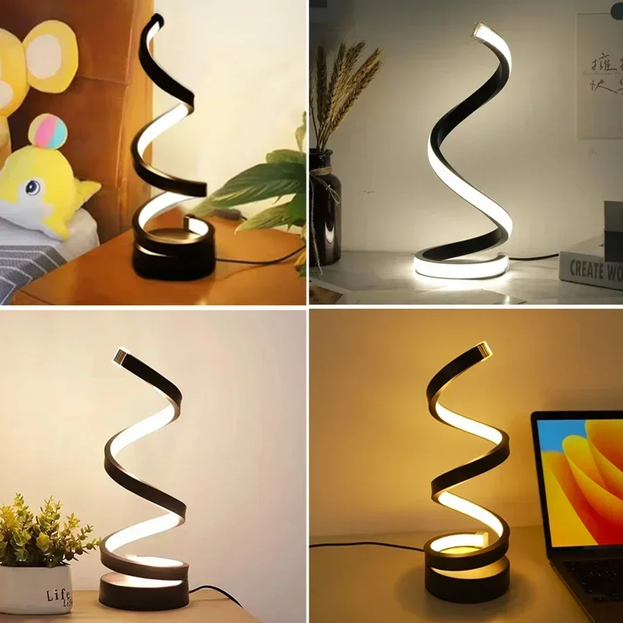 1Pc LED Spiral Table Lamp Modern Three Speed Dimming USB Power Button Switch Bedroom Decorative Table Lamp