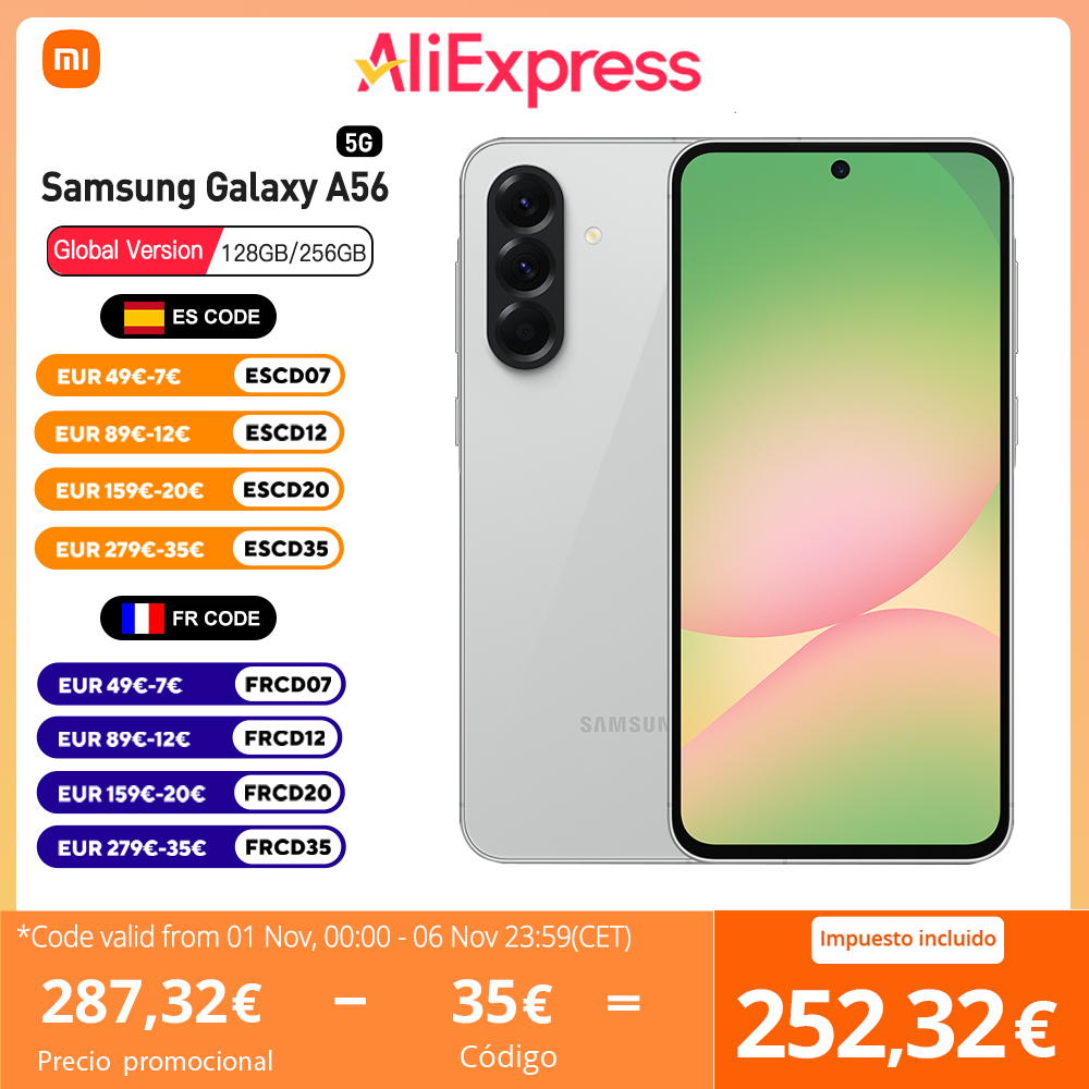 Samsung Galaxy A56 5G Middle East Version Exynos 1580, Ecrã Super AMOLED de 6,7", 120Hz, Câmara de 50MP, 5000mA, NFC, IP67, Sem Carregador!