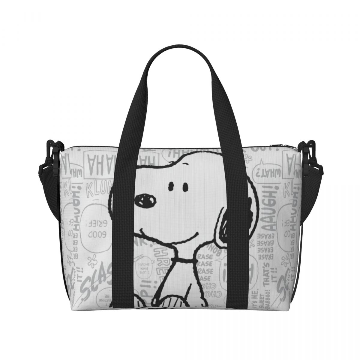 Benutzerdefinierte Snoopys On Black White Comics Disney Groceries Tote Einkaufstasche Damen Große Kapazität Peanuts Gym Beach Reisetaschen