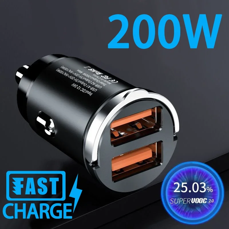 100w/200w qc3.0 pd mini carregador de carro 12-24v mais leve carregamento rápido carro usb tipo c carregador para xiaomi samsung huawei iphone power