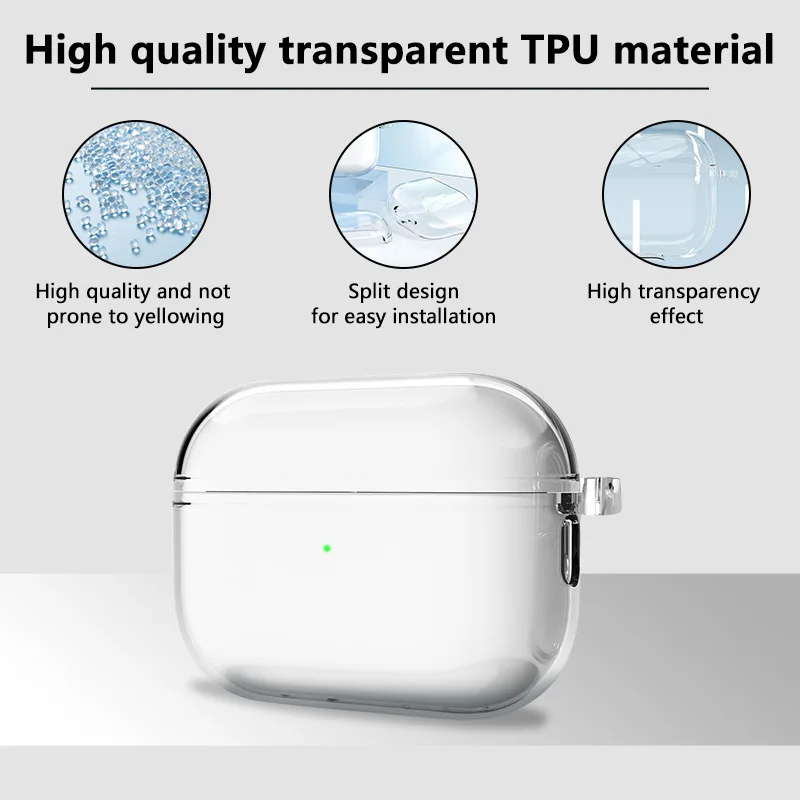 for Airpods Pro 3 Case Accessories Soft TPU Transparent Protective Shockproof Case with Cleaning Kit Keychain for Airpods Pro 3